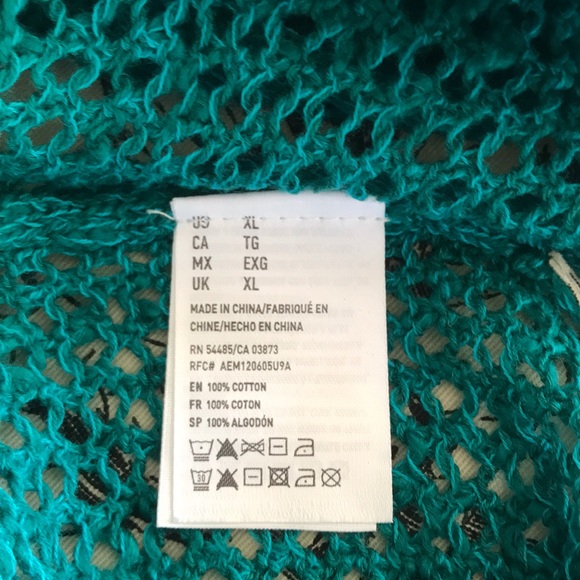 🌸BOGO FREE🌸AEO teal open weave sweater NWOT in XL - Picture 3 of 8